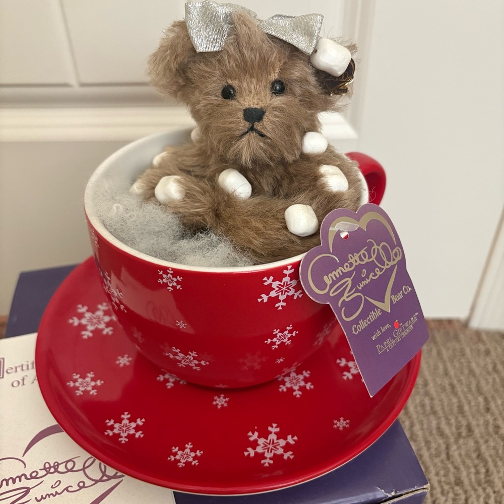 Annette Funicello Hot Cocoa Bear w/Porcelain Cup and Saucer Set